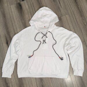 Sundry Sherpa Lace-Up Hoodie - White w/Navy Lace - V-Neck with Hood - Size 0